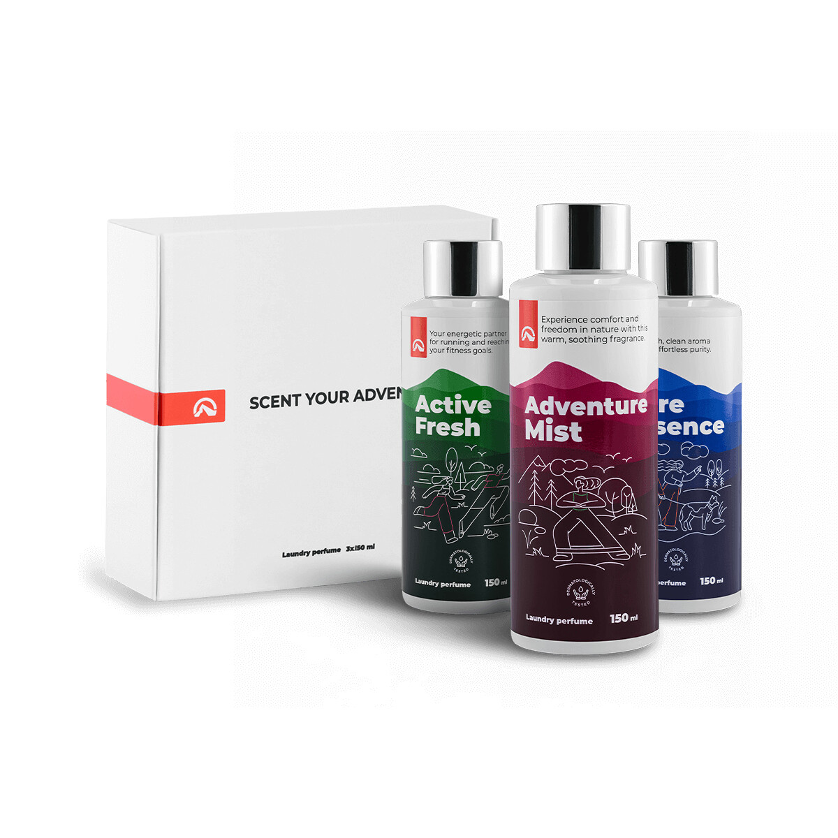 Northfinder Dárková sada 3 parfémů na praní 150 ml: ACTIVE FRESH + ADVENTURE MIST + PURE ESSENCE