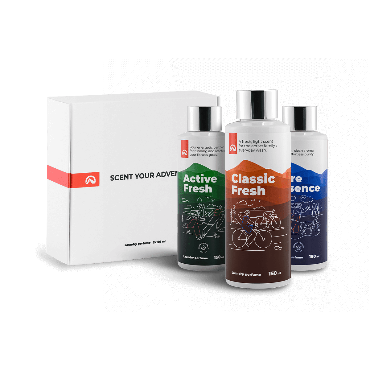 Northfinder Dárková sada 3 parfémů na praní 150 ml: ACTIVE FRESH + CLASSIC FRESH + PURE ESSENCE