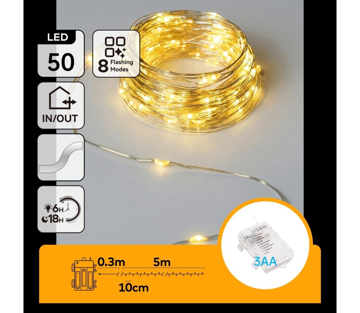 B.V.  - LED řetěz 50xLED/3xAA 5,3m teplá bílá B10303K19