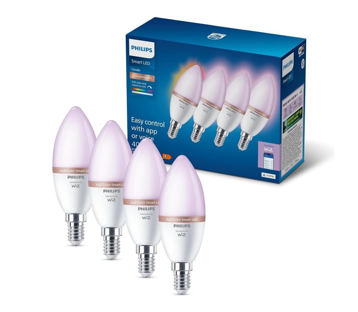 SADA 4x LED RGB Stmívat. žárovka Philips SMART C37 E14/5W/230V 2200-6500K 8721103160027