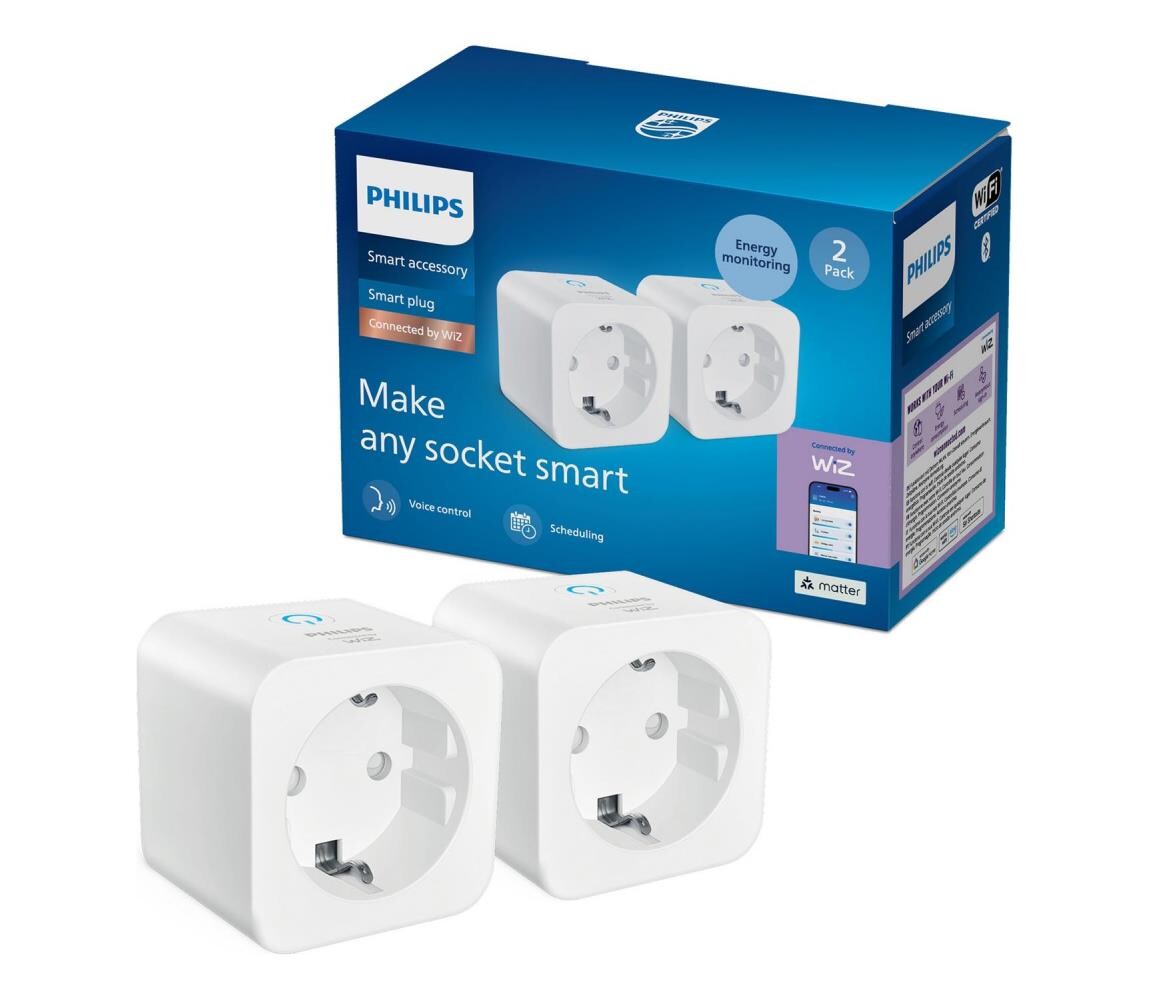 Philips - SADA 2x Chytrá zásuvka SCHUKO 2300W Wi-Fi 8721103164001