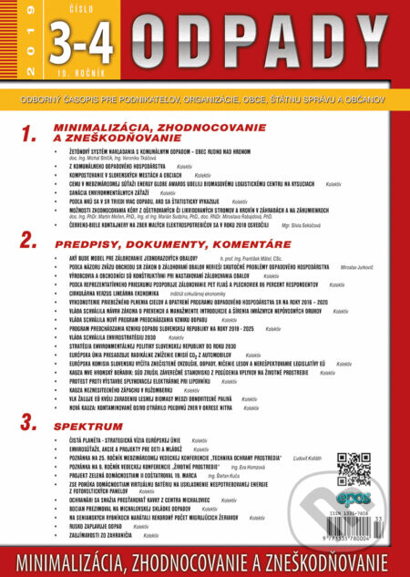 Odpady 3-4/2019 (Odborný časopis pre podnikateľov, organizácie, obce, štátnu správu a občanov)