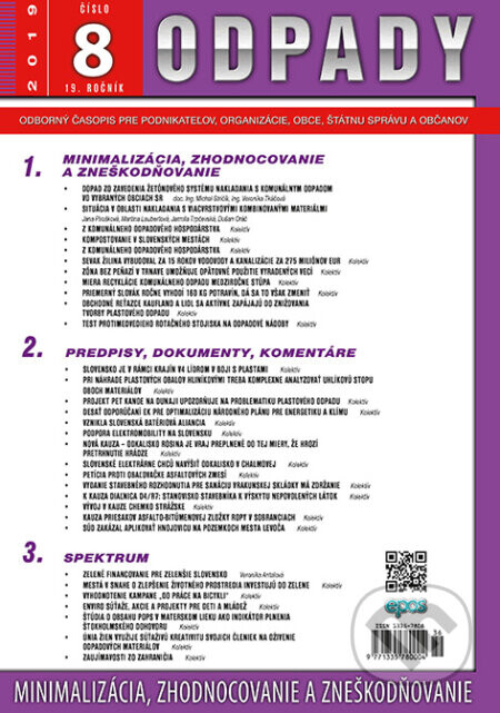 Odpady 8/2019 (Odborný časopis pre podnikateľov, organizácie, obce, štátnu správu a občanov)