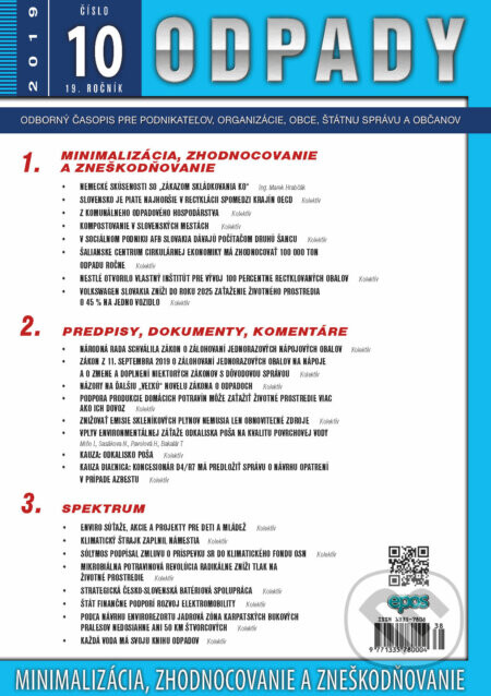 Odpady 10/2019 (Odborný časopis pre podnikateľov, organizácie, obce, štátnu správu a občanov)