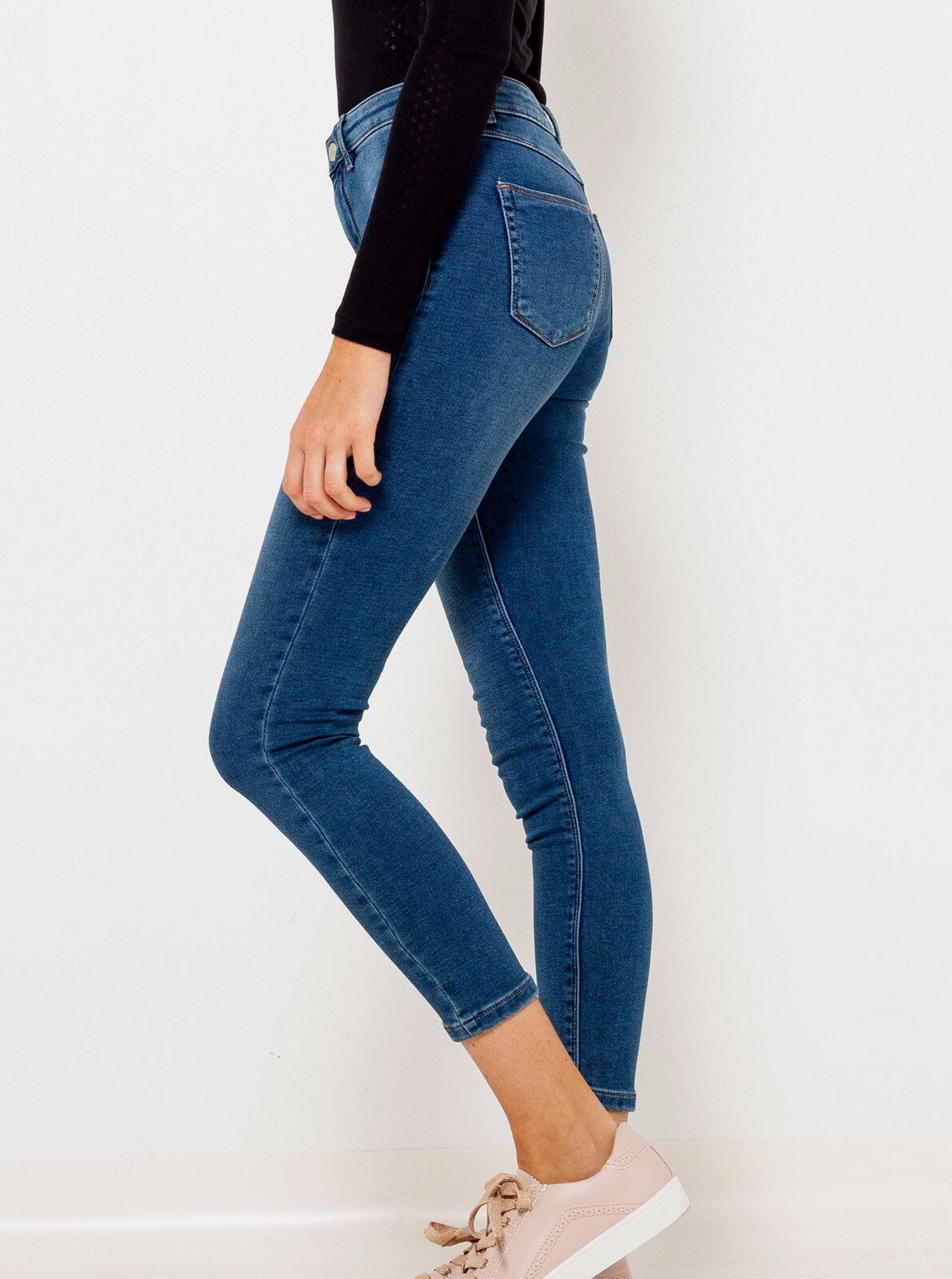 Modré zkrácené skinny fit džíny CAMAIEU - Dámské