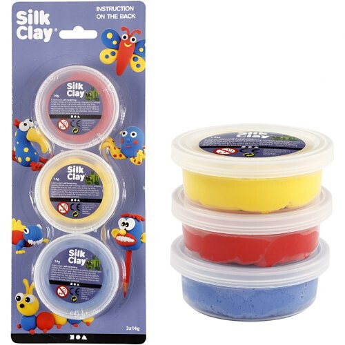 Silk Clay hedvábná modelovací hmota SADA 3 barev - MODRÁ, ČERVENÁ, ŽLUTÁ