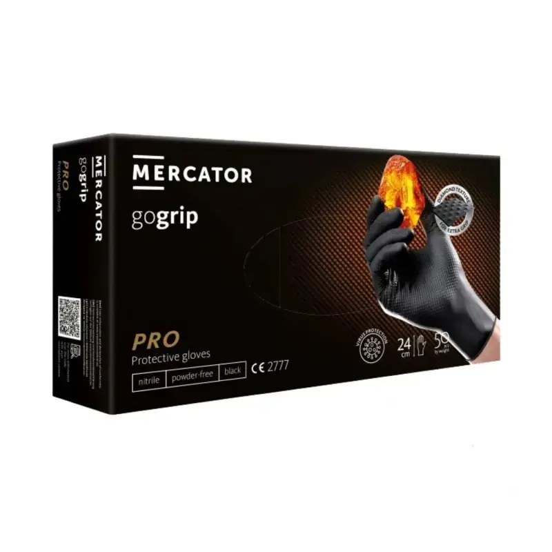 Mercator Medical Gogrip rukavice nitrilové 50 ks, černé, nepudrované Rozměr: S
