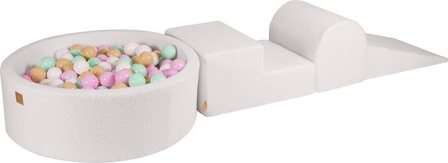 Bílé pěnové hřiště 3 ks z materiálu bouclé výška 30 cm 225x90 cm – Meowbaby