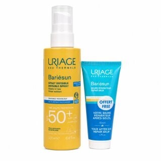 Uriage Bariésun sada pro dokonalé opálení Invisible Spray SPF 50+ + After Sun Repair Balm 200 ml + 50 ml