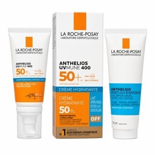 La Roche-Posay ANTHELIOS sada pro dokonalé opálení UVMUNE 400 Hydrating Cream SPF 50 + After-Sun Milk 50 ml + 75 ml