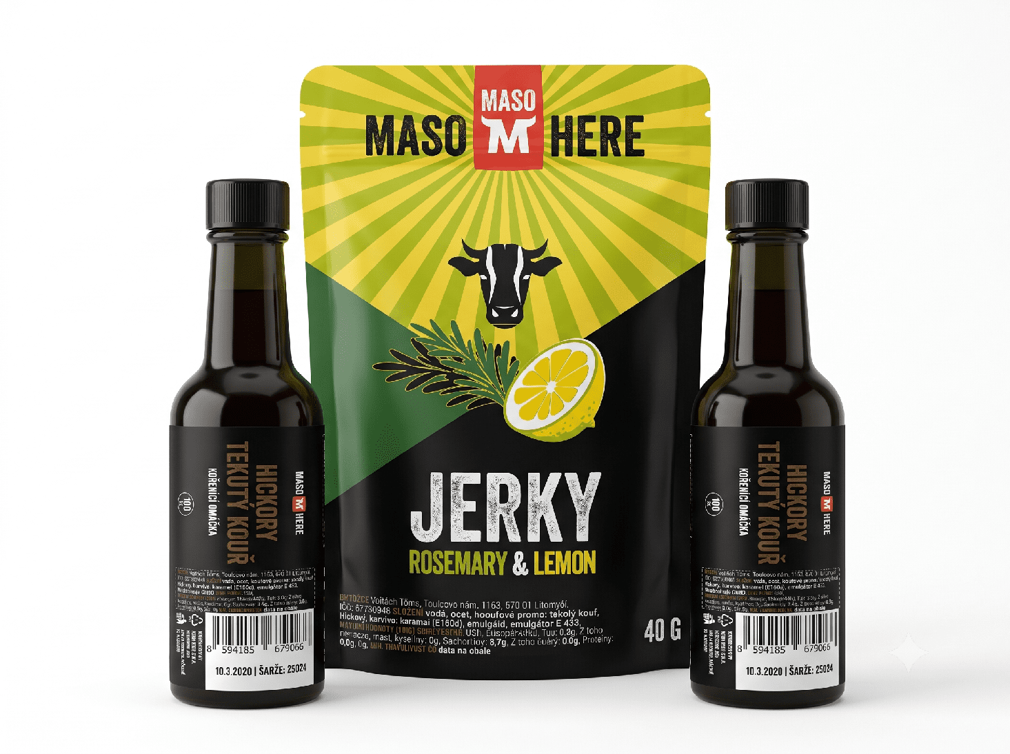 Maso Here Výhodný set: 2x Tekutý kouř (100 ml) + Limitka Jerky Citron a rozmarýn