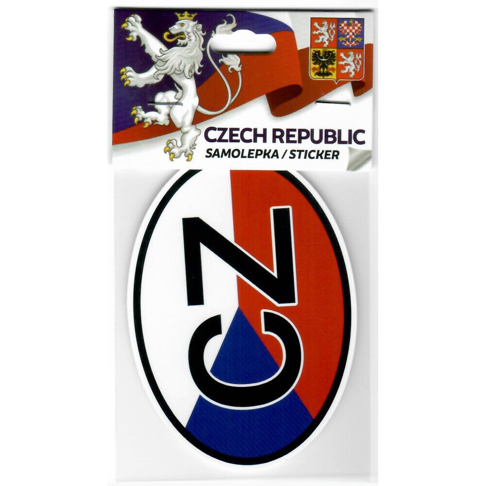 Samolepka s vlajkou a nápisem CZ 8,5 x 6 cm - barevná