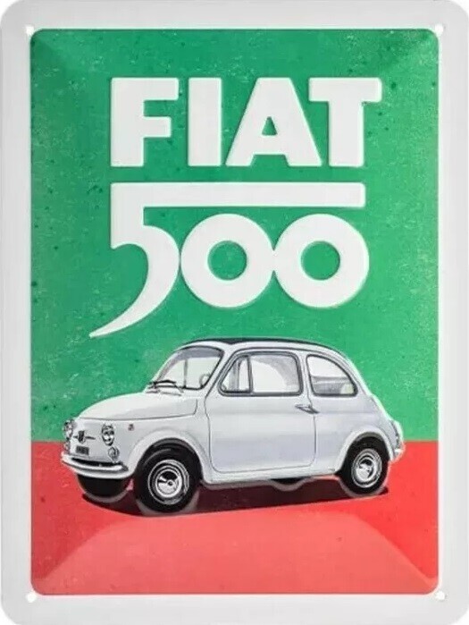 Postershop Plechová cedule Fiat 500 Italian Colours, 15 x 20 cm