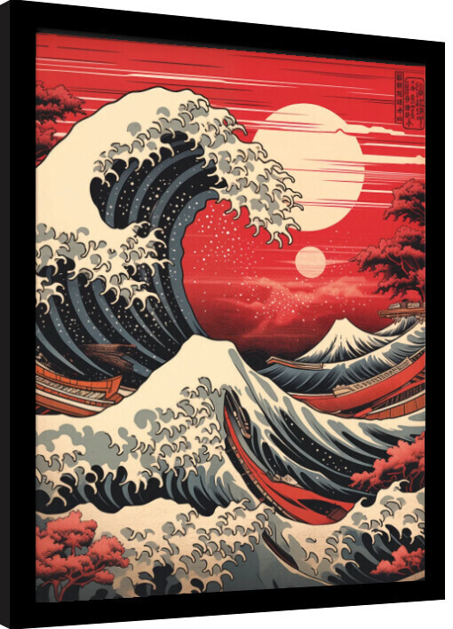 PYRAMID Obraz na zeď - Wave Collection - Red Hue SUnset, 34.3 × 44.5 cm
