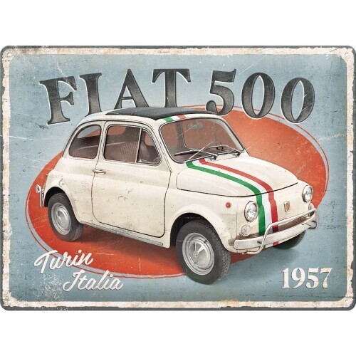 Postershop Plechová cedule Fiat 500 - Turin Italia, 40 x 30 cm