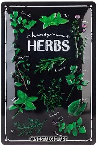 Postershop Plechová cedule Homegrown Herbs, 20 x 30 cm