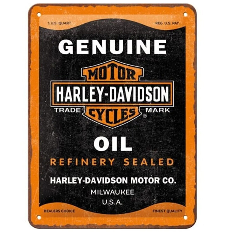Postershop Plechová cedule Harley-Davidson - Genuine Oil, 20 x 15 cm