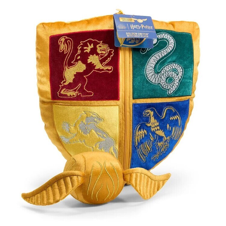 NOBLE COLLECTION Plyšák Harry Potter - Hogwarts Crest and Golden Snitch, 36 x 33 x 18 cm