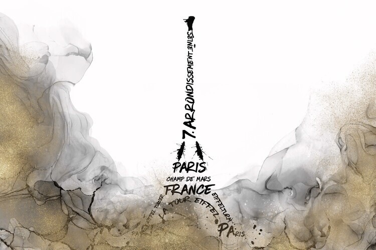 Melanie Viola Plakát, Obraz - ALCOHOL INK Eiffel Tower Typography, Melanie Viola, 40 × 26.7 cm