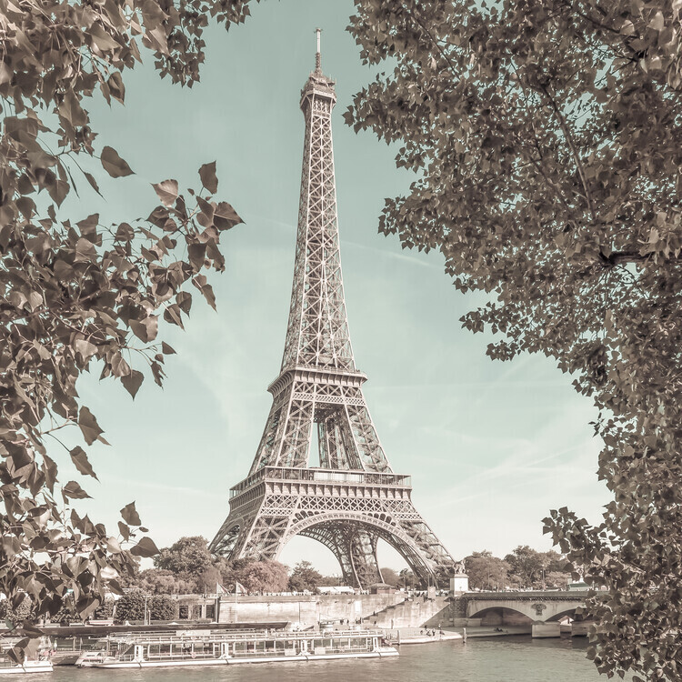 Melanie Viola Plakát, Obraz - PARIS Eiffel Tower & River Seine | urban vintage style, Melanie Viola, 40 × 40 cm