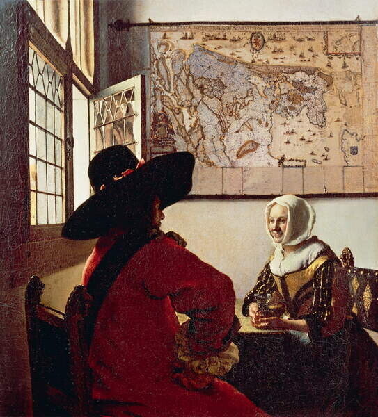 Vermeer, Jan (Johannes) Plakát, Obraz - Soldier and laughing girl, 1658, Vermeer, Jan (Johannes), 40 × 40 cm