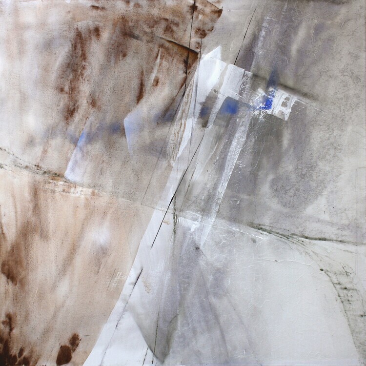 Annette Schmucker Plakát, Obraz - white composition with a little bit blue, Annette Schmucker, 40 × 40 cm