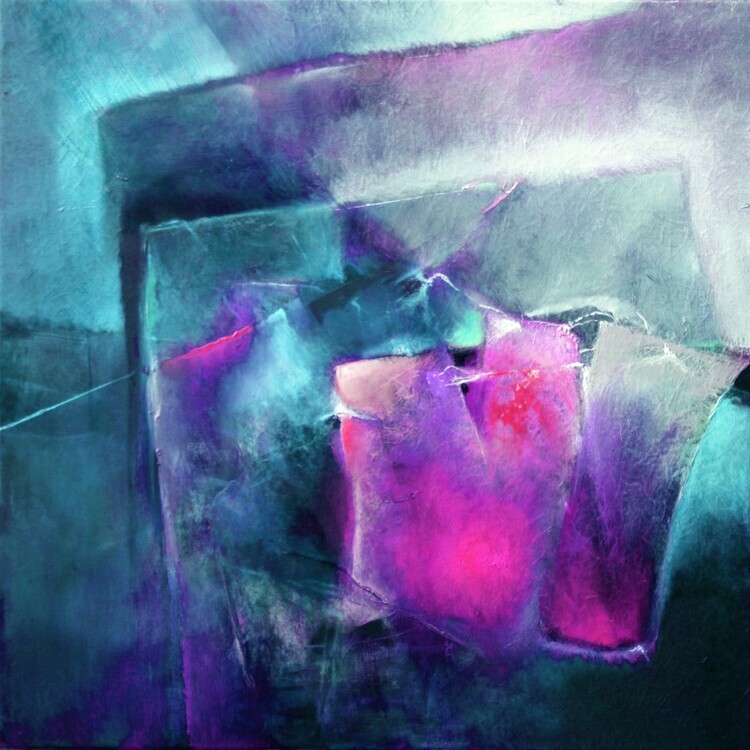 Annette Schmucker Plakát, Obraz - another moment on another day - pink and turquoise, Annette Schmucker, 40 × 40 cm
