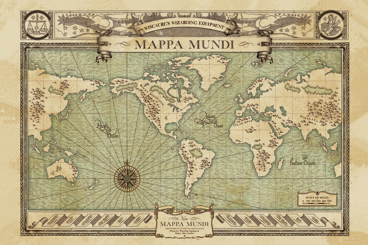 Europosters Plakát, Obraz - Fantastická zvířata - Mappa Mundi, 40 × 26.7 cm