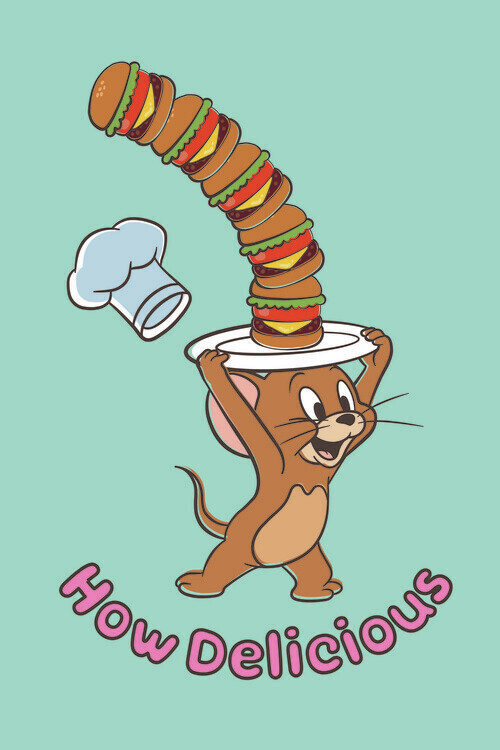 Europosters Plakát, Obraz - Tom and Jerry - Delicious burgers, 26.7 × 40 cm