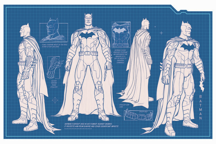 Europosters Plakát, Obraz - Batman - Batsuit blueprint, 40 × 26.7 cm
