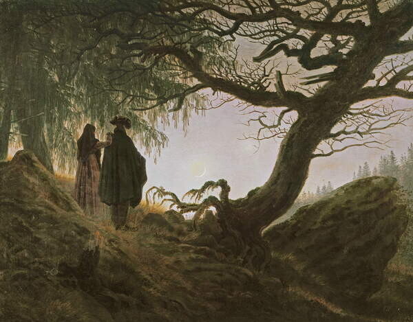 Friedrich, Caspar David Plakát, Obraz - A man and woman contemplating moon, Friedrich, Caspar David, 40 × 30 cm