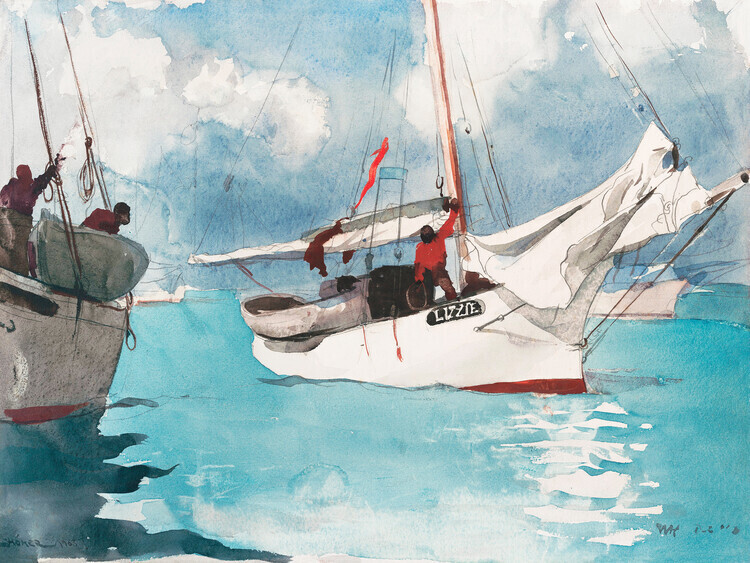 Winslow Homer Plakát, Obraz - Fishing Boats in Key West, Winslow Homer, 40 × 30 cm
