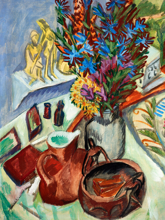 Ernst Ludwig Kirchner Plakát, Obraz - Floral Still Life with Jug & An African Bowl, Ernst Ludwig Kirchner, 30 × 40 cm