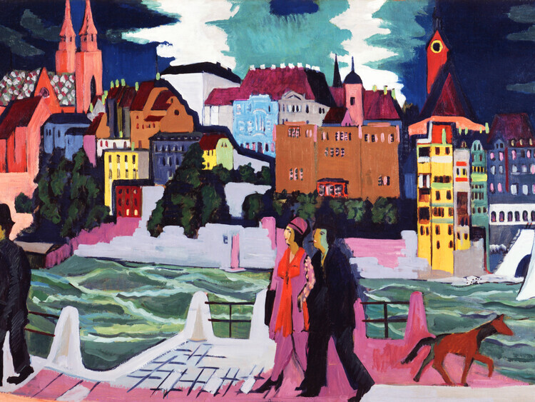 Ernst Ludwig Kirchner Plakát, Obraz - View of Basel & The Rhine, Ernst Ludwig Kirchner, 40 × 30 cm