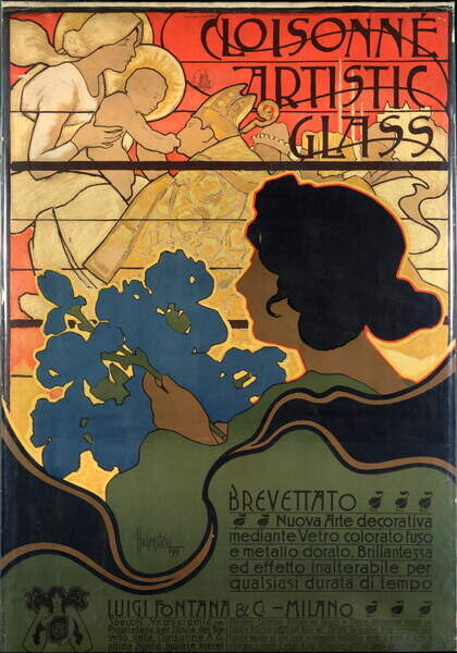 Hohenstein, Adolfo Plakát, Obraz - Advertising poster for Cloisonne Glass, with a nativity scene, 1899, Hohenstein, Adolfo, 26.7 × 40 cm