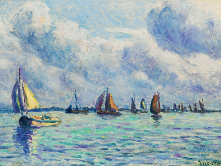 Maximilien Luce Plakát, Obraz - Boats On The Meuse At Rotterdam, Maximilien Luce, 40 × 30 cm