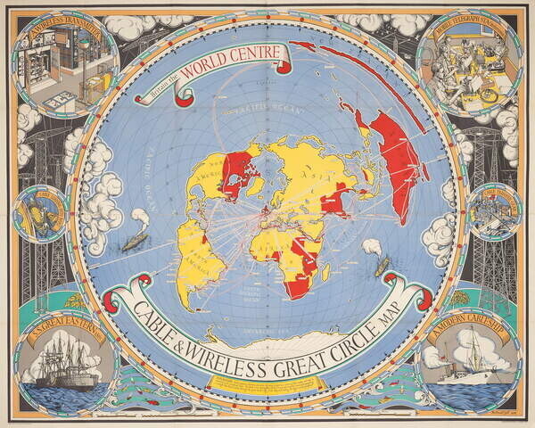 Gill, Leslie MacDonald (Max) Plakát, Obraz - Cable & Wireless Great Circle Map, 1945, Gill, Leslie MacDonald (Max), 40 × 30 cm