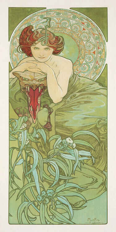 Alfons Mucha Plakát, Obraz - The Precious Stones: Emerald, 1900, Alfons Mucha, 20 × 40 cm