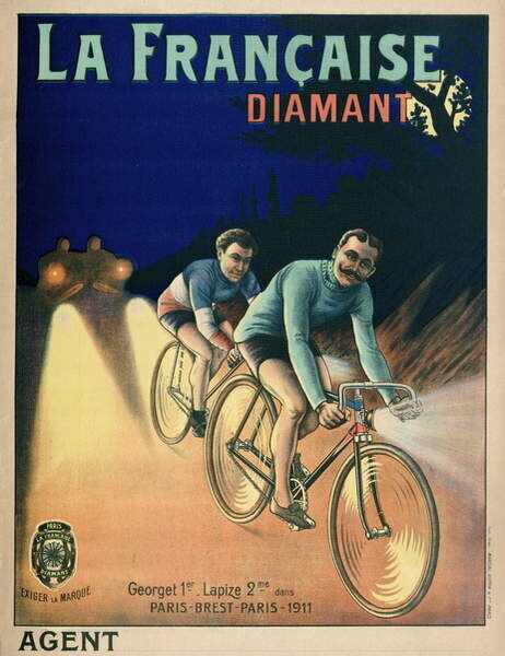 French School, Plakát, Obraz - Tour de France Cycling Poster from 1911, French School,, 30 × 40 cm
