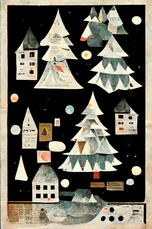Treechild Plakát, Obraz - A Paper Village At Night, Treechild, 26.7 × 40 cm