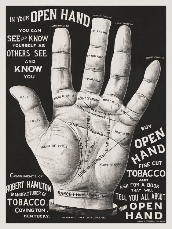 autor Plakát, Obraz - Open Hand, Palm Reading (Vintage Graphic Ad Poster), 30 × 40 cm