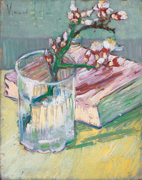 Gogh, Vincent van Plakát, Obraz - Flowering almond branch in a glass with a book, 1888, Gogh, Vincent van, 30 × 40 cm