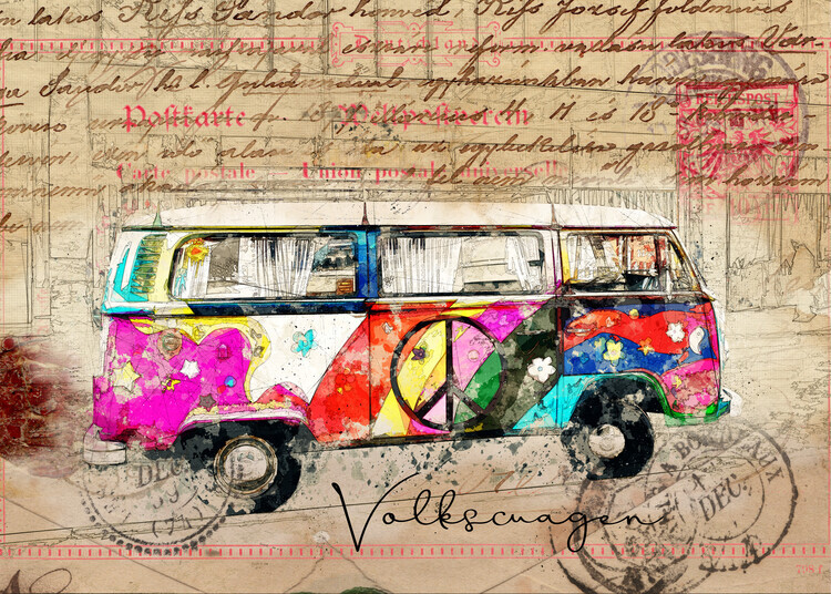 Lembayung senja studio Plakát, Obraz - vw combi art, Lembayung senja studio, 40 × 30 cm