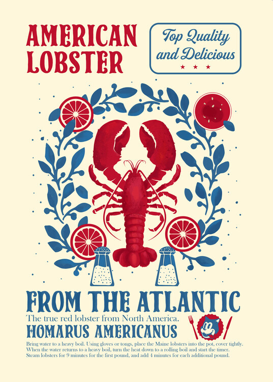 Dionisis Gemos Plakát, Obraz - Lobster kitchen print, Dionisis Gemos, 30 × 40 cm