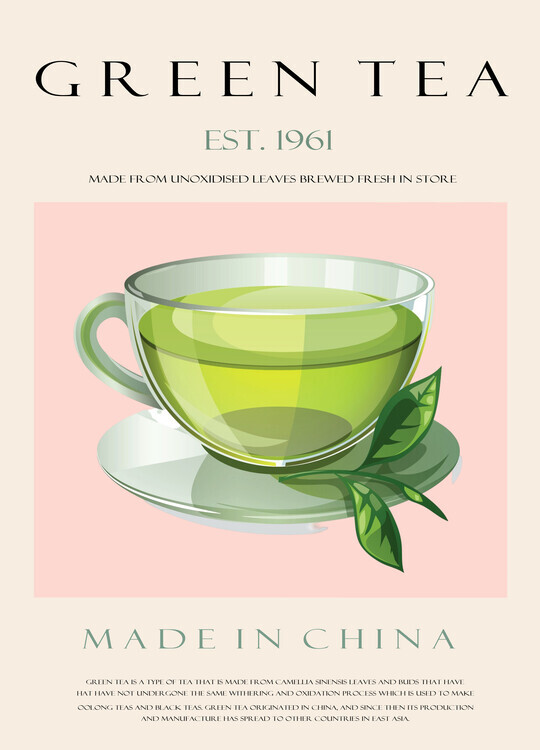 Rikke Londager Boisen Plakát, Obraz - Green Tea Est. 1961, Rikke Londager Boisen, 30 × 40 cm