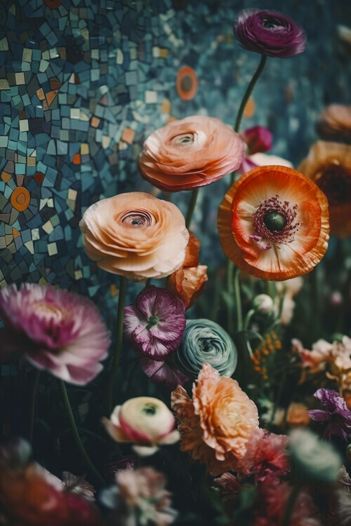 Treechild Plakát, Obraz - Flowers And Mosaic, Treechild, 26.7 × 40 cm