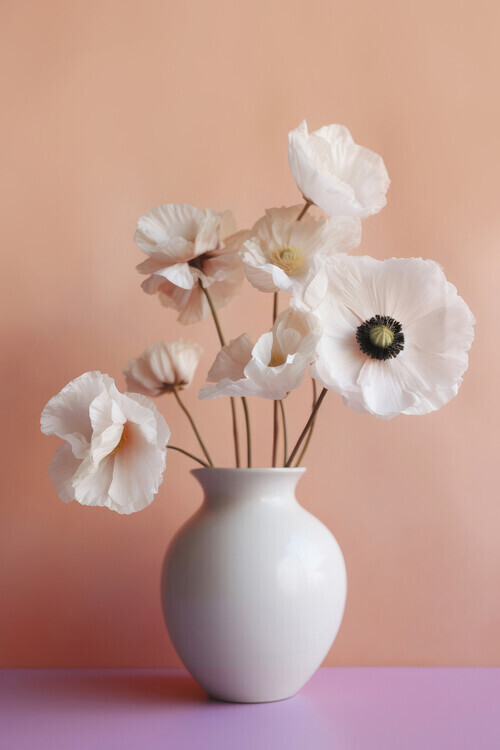 Treechild Plakát, Obraz - White Poppy In White Vase, Treechild, 26.7 × 40 cm