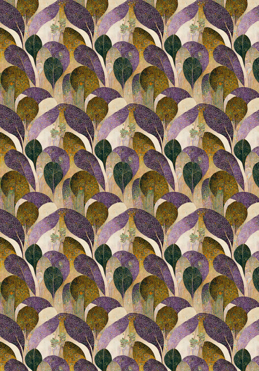 Treechild Plakát, Obraz - Purple Leafs Pattern, Treechild, 26.7 × 40 cm