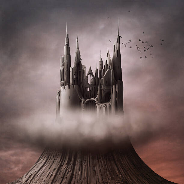 Ann_Mei Plakát, Obraz - Ruins on the hill, Ann_Mei, 40 × 40 cm