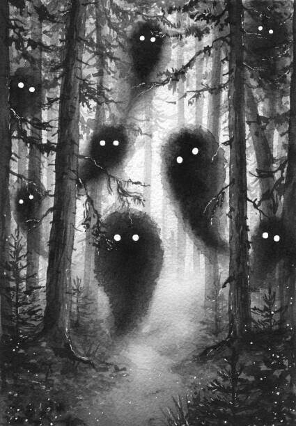 Val_Iva Plakát, Obraz - Hand drawn foggy forest with spirits, Val_Iva, 26.7 × 40 cm